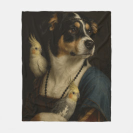 Grappige Renaissance-hond en valkparkietenschilder Fleece Deken