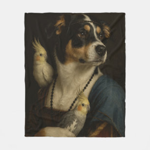 Grappige Renaissance-hond en valkparkietenschilder Fleece Deken