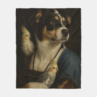 Grappige Renaissance-hond en valkparkietenschilder Fleece Deken