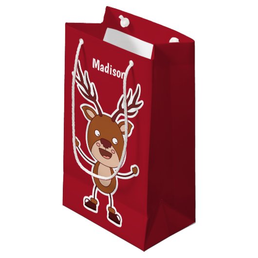 Grappige Rendier aangepaste naam & kleur geschenkt Klein Cadeauzakje (Voorkant Gekanteld)