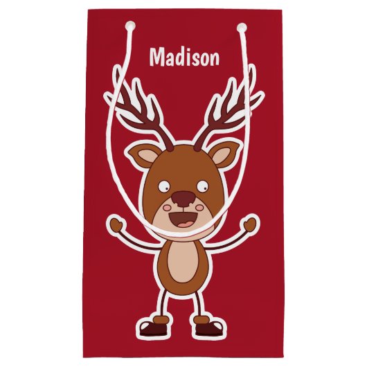 Grappige Rendier aangepaste naam & kleur geschenkt Klein Cadeauzakje (Voorkant)