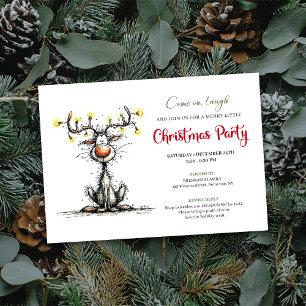 Grappige rendier cartoon kerstfeest uitnodiging