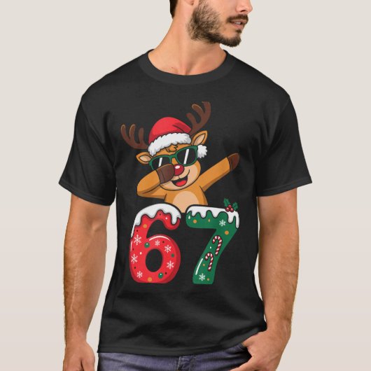Grappige Rendier Dab Zes Zeven 67 Kerstmis Dabbing T-shirt (Voorkant)
