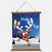 Grappige rendier gluurde Kerstmis meme Hangend Wandkleed (Voorkant)