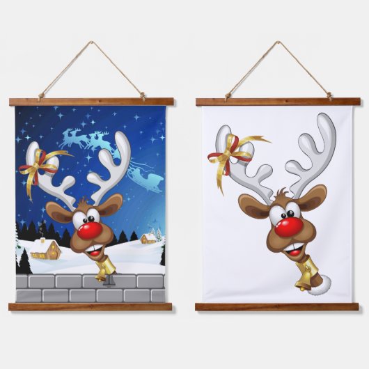 Grappige rendier gluurde Kerstmis meme Hangend Wandkleed (Dubbel)