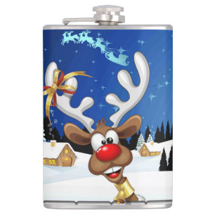 Grappige rendier gluurde Kerstmis meme Heupfles