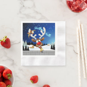Grappige rendier gluurde Kerstmis meme Servet