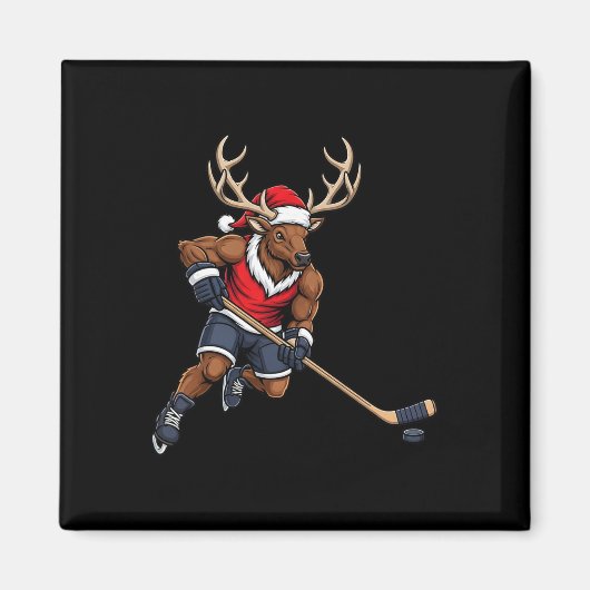 Grappige rendier-hockeyspeler Kerstmannen Dames Magneet (Voorkant)