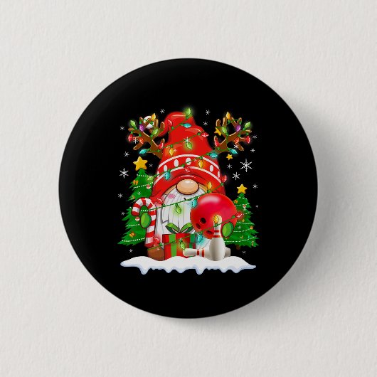 Grappige rendier-kabouter en bowling-kerstverlicht ronde button 5,7 cm (Voorkant)