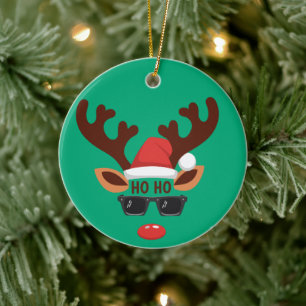 Grappige rendier kerst winter familie schattig her keramisch ornament