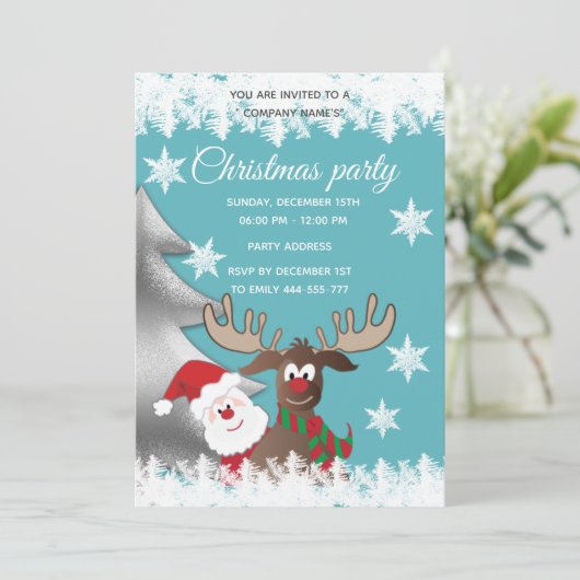 Grappige rendier Kerstman kerstfeest bedrijfsparti Kaart (Staand voorkant)