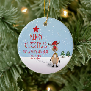 Grappige rendier Kerstmis Nieuwjaar Boom 2027 Keramisch Ornament