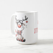 Grappige rendier Kerstmug – Oh hert! Koffiemok (Voorkant links)