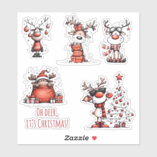 Grappige rendier Kerststickers – Oh Hert! Sticker (Vel)