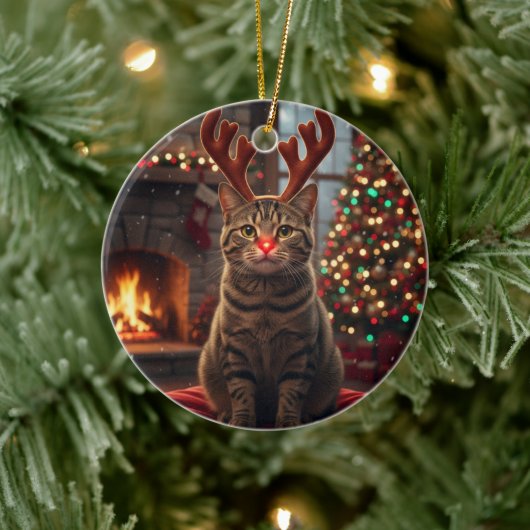 Grappige Rendier Kitty Rudolph Kat Kerstmis Keramisch Ornament (Boom)