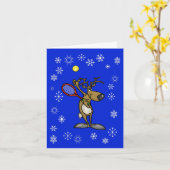 Grappige rendier met tennisracket kerstkaart kaart (Gele Bloem)