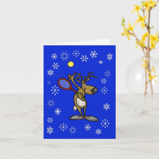 Grappige rendier met tennisracket kerstkaart kaart (Gele Bloem)