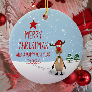 Grappige rendier Nieuwjaar Boom Kerstmis 2026 Keramisch Ornament