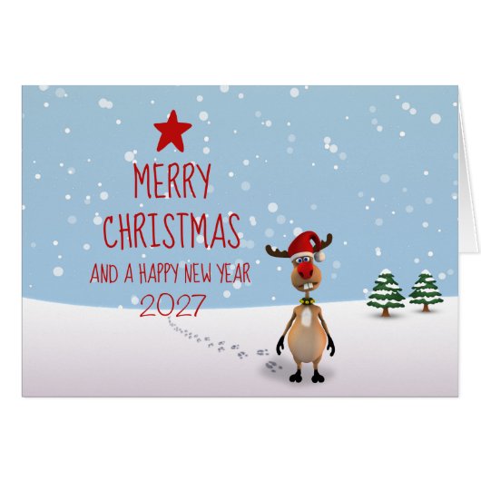 Grappige rendier nieuwjaars kerstboom 2026 (Voorkant Horizontaal)