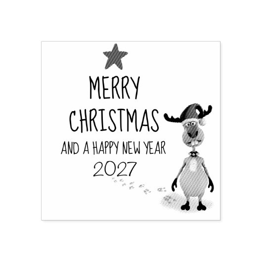 Grappige rendier nieuwjaars kerstboom 2026 rubberstempel (Afrduk)