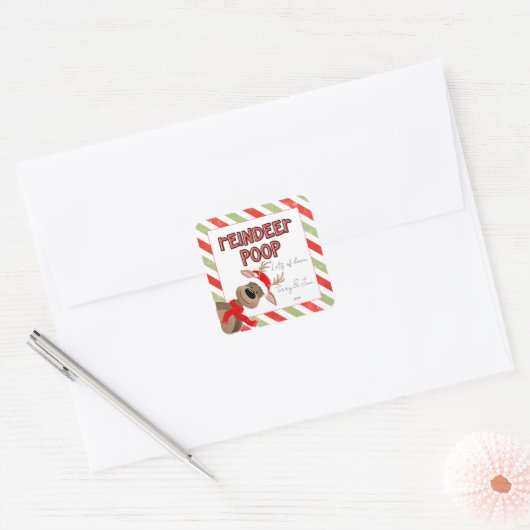 Grappige rendier poep kerstgunst vakantietas vierkante sticker (Envelop)