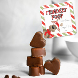 Grappige rendier poep kerstgunst vakantietas vierkante sticker