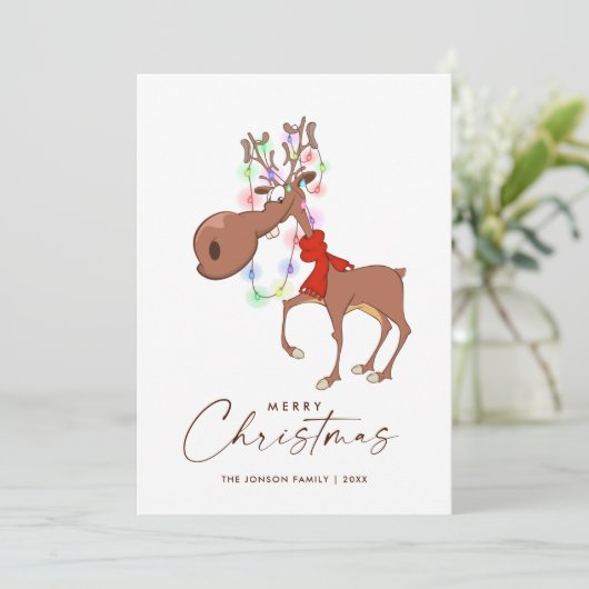 Grappige rendier prettig kerstfeest groet feestdagenkaart (Staand voorkant)