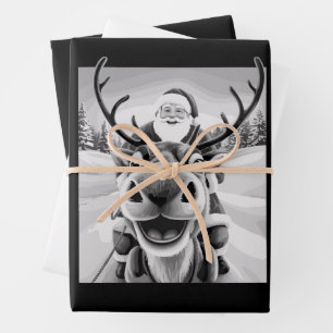 Grappige Rendier Selfie Kerstman Inpakpapier Vel