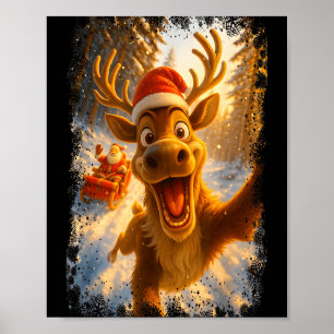 Grappige Rendier Selfie Kerstman Vrolijk Kerstmis  Poster