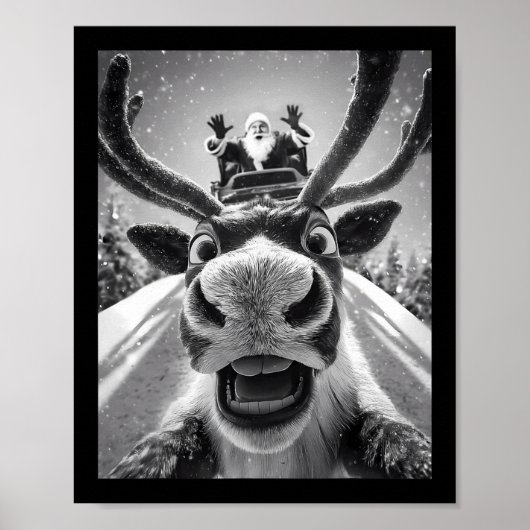 Grappige Rendier Selfie Kerstmis Poster (Voorkant)