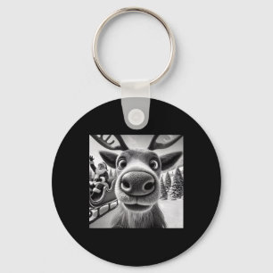 Grappige rendier selfie met Kerstman slee Kerstmis Sleutelhanger