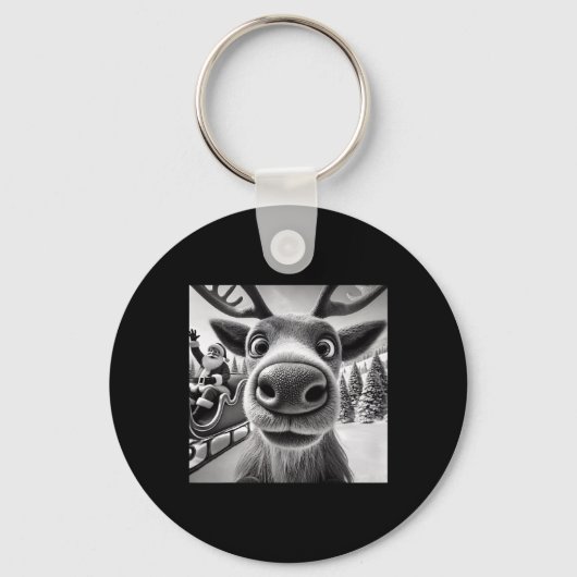 Grappige rendier selfie met Kerstman slee Kerstmis Sleutelhanger (Voorkant)