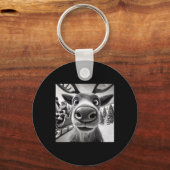 Grappige rendier selfie met Kerstman slee Kerstmis Sleutelhanger (Voorkant)