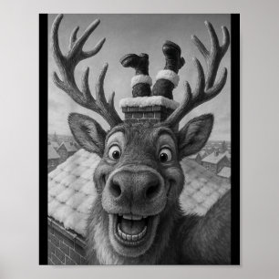 Grappige Rendier Selfie Sinterklaas Jongens Meisje Poster