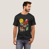 Grappige rendier Sheltie honden met Kerstman slee T-shirt (Voorkant volledig)