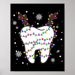 Grappige rendier tanden gebitsverzorging kerstboom poster