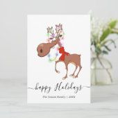 Grappige rendier vrolijk kerstgroet feestdagenkaart (Staand voorkant)