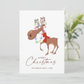 Grappige rendier vrolijk kerstgroet feestdagenkaart (Staand voorkant)