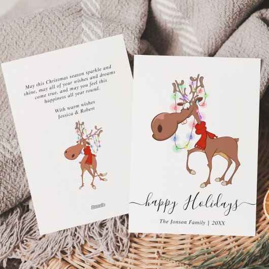 Grappige rendier vrolijk kerstgroet feestdagenkaart