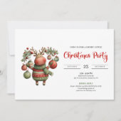 Grappige rendier watercolor kerstfeest uitnodiging (Voorkant)