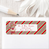 Grappige rendieren grote rode neus rood witte stre etiket (Insitu)