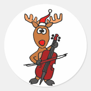 Grappige rendieren spelen cello kerst ronde sticker