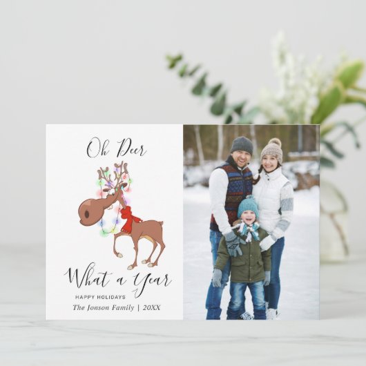 Grappige rendieren vrolijk kerstfeest zakelijke gr feestdagenkaart (Staand voorkant)