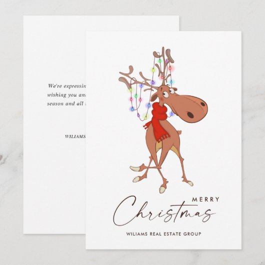 Grappige rendieren vrolijk kerstfeest zakelijke gr feestdagenkaart (Voorkant / Achterkant)