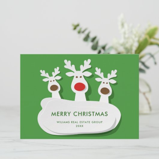 Grappige rendieren Vrolijk Kerstmis Corporate Groe Feestdagenkaart (Staand voorkant)