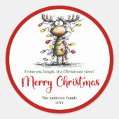 Grappige rendierwhimsische kerstkaart sticker ontw (Voorkant)