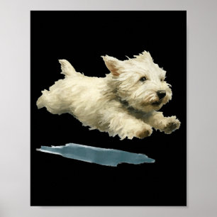 Grappige Rennende Hond Kunstprint Schattige Westie Poster