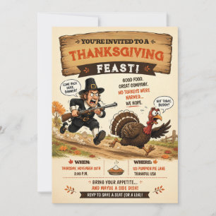 Grappige Rennende Kalkoen Pelgrim Thanksgiving Fee Kaart