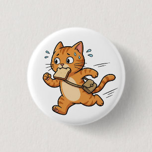 Grappige Rennende Kat Met Brood Knop Ronde Button 3,2 Cm