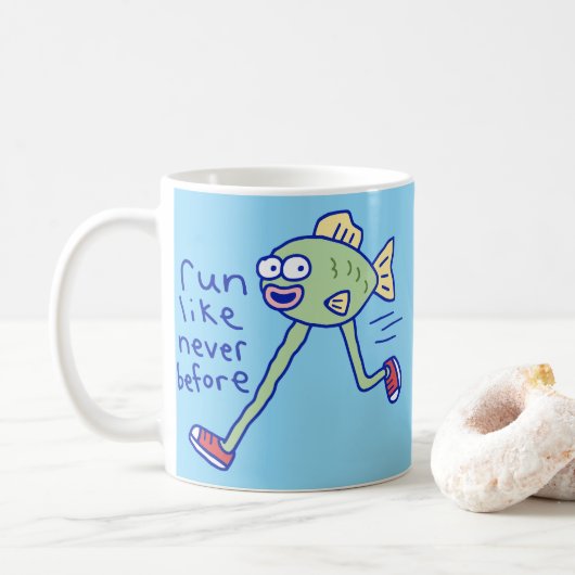 Grappige Rennende Vis Met Benen Koffiemok (Met donut)